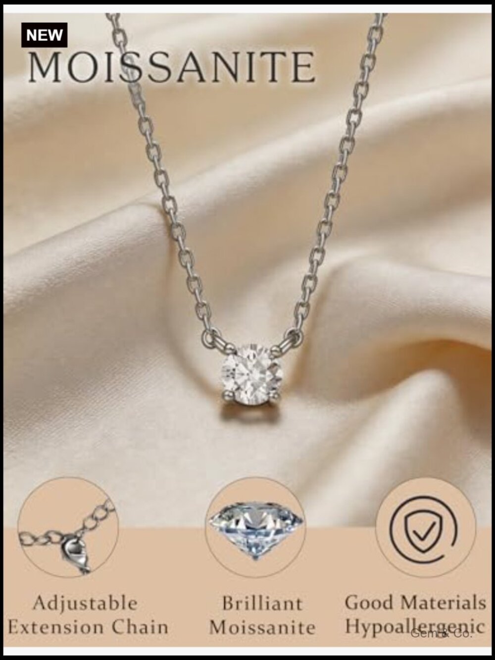 D Color VVS1 Round Cut Moissanite Pendant Necklace 18K Gold Plated Stackable - Picture 3 of 6